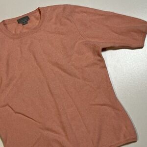 TALORA 100% Cashmere Short Sleeve Sweater Sz S Salmon Quiet Luxury Pullover Top